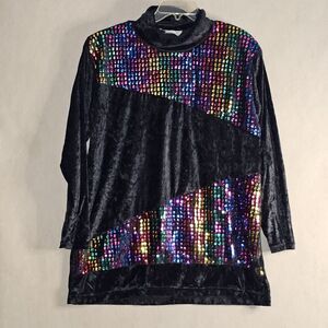 Vintage 80s Velour Sequined Turtleneck Womens Size XL Colorful Party Fun Fab